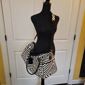 Guess Black and White Patent Faux Leather Duffle Tote